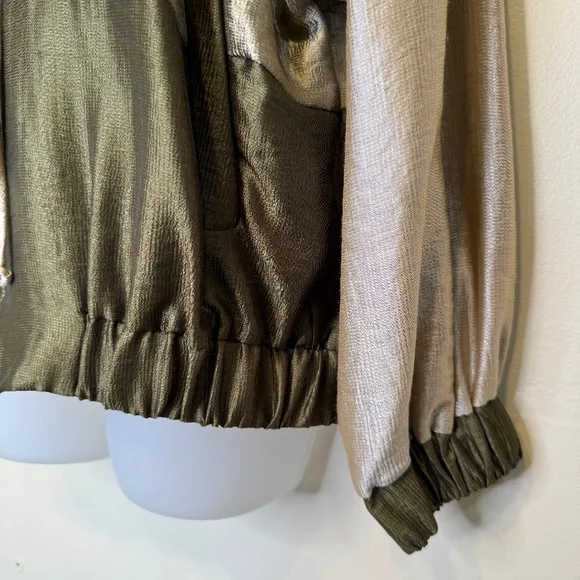 ZARA | Jewel Tone Color Block Satin Sheen Zip Up Hooded Coat Bomber Jacket - Picture 10 of 16